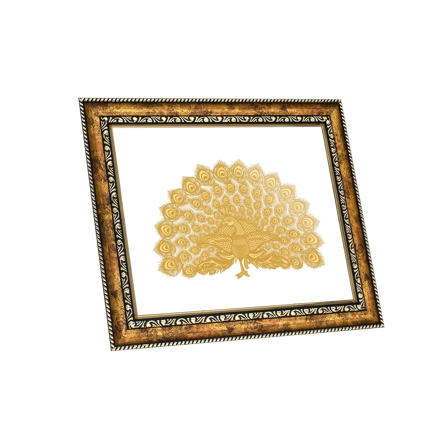 Diviniti 24K Gold Plated Peacock Photo Frame for Home Décor, Wall Hanging, Living Room, Hall, Guest Room, Showpiece & Gift DG113S3 (27.6X35.4 CM)