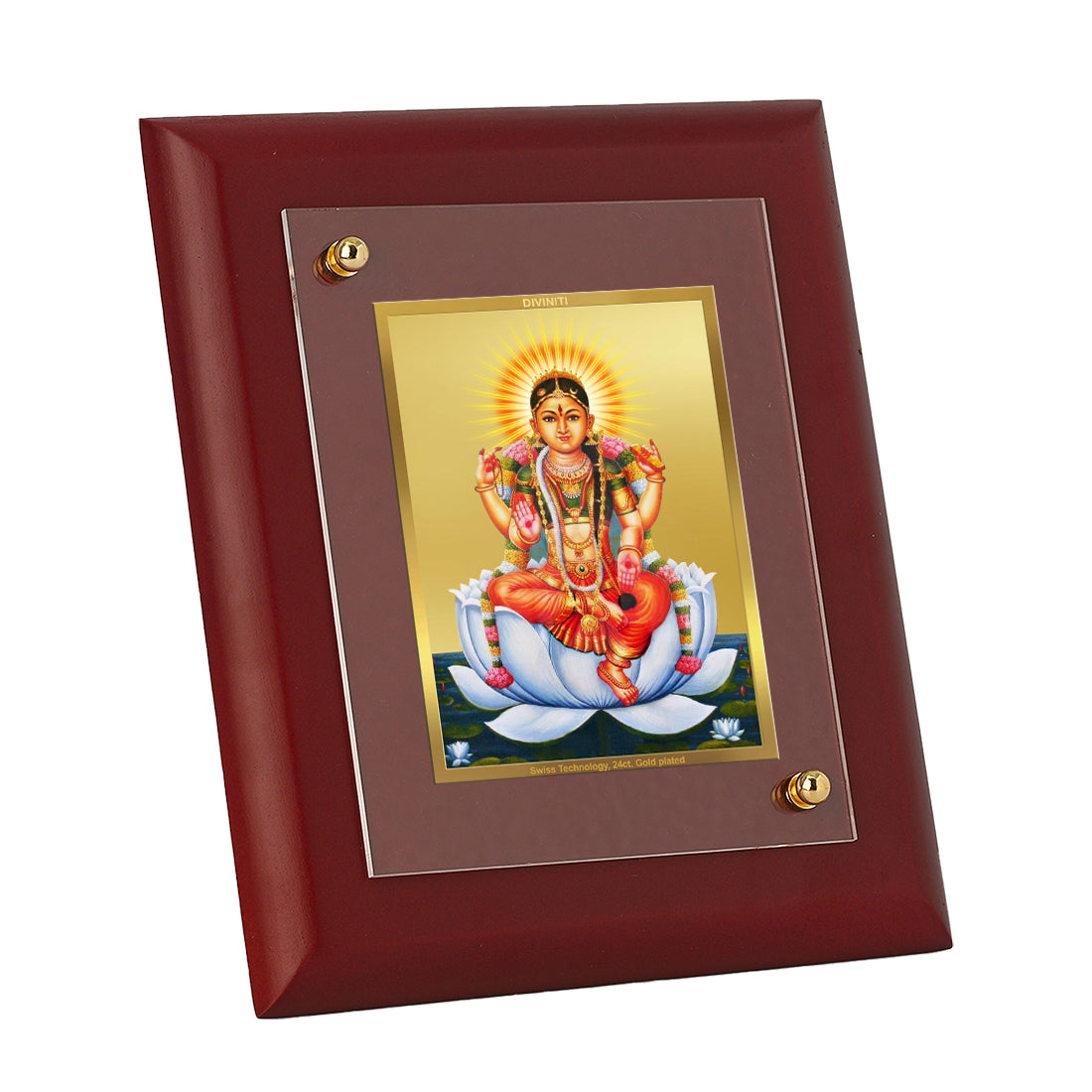 DIVINITI 24K Gold Plated Foil Goddess Tripura Devi Photo Frame Idol for Puja Room, Home Wall Decor, Table Top, Gift|MDF Size 1 (16.7x14.2 CM)