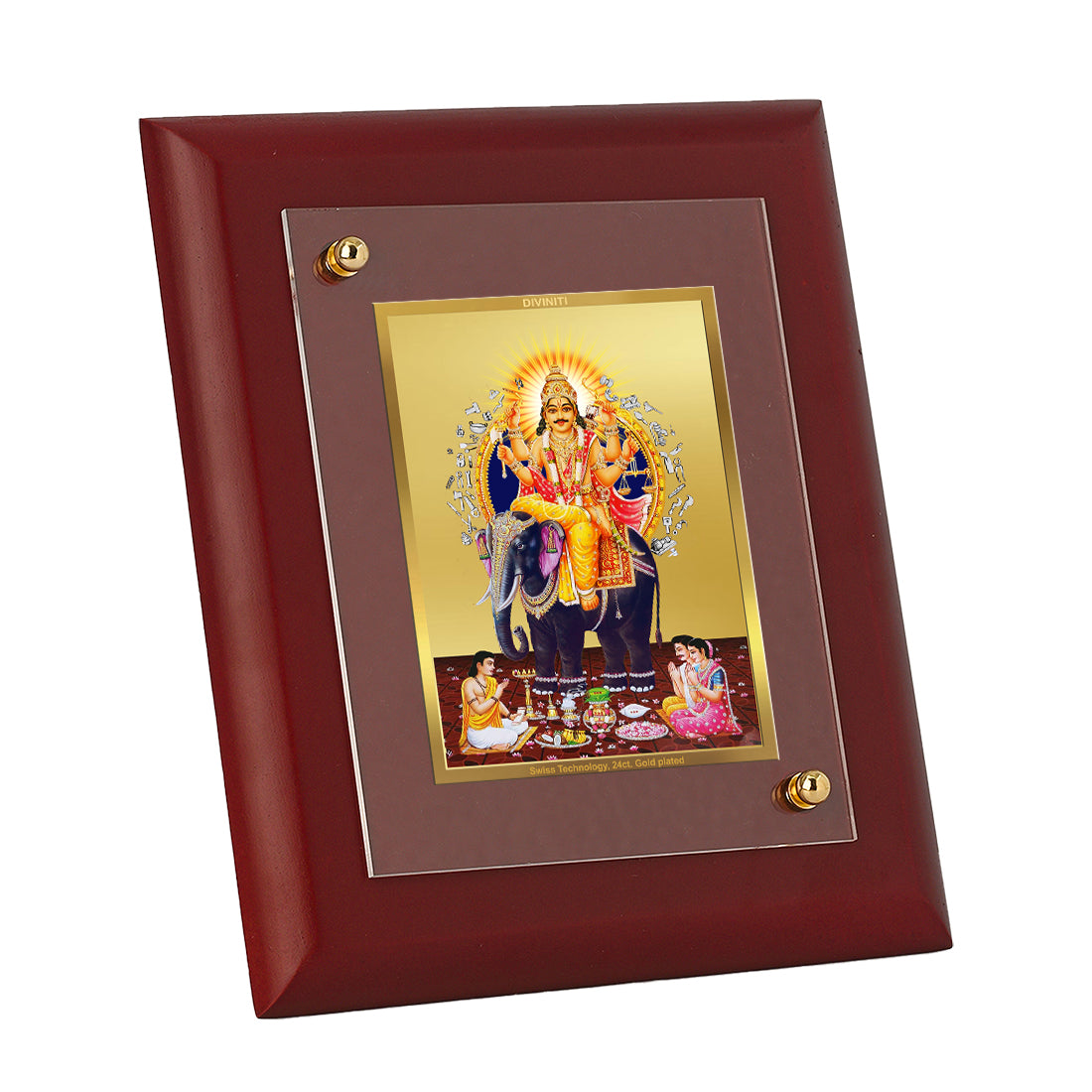 DIVINITI 24K Gold Plated Foil Vishwakarma Luxurious Photo Frame Idol for Workshop, Home Wall Decor, Table Top, Puja Room, Gift|MDF Size 1 (16.7x14.2 CM)