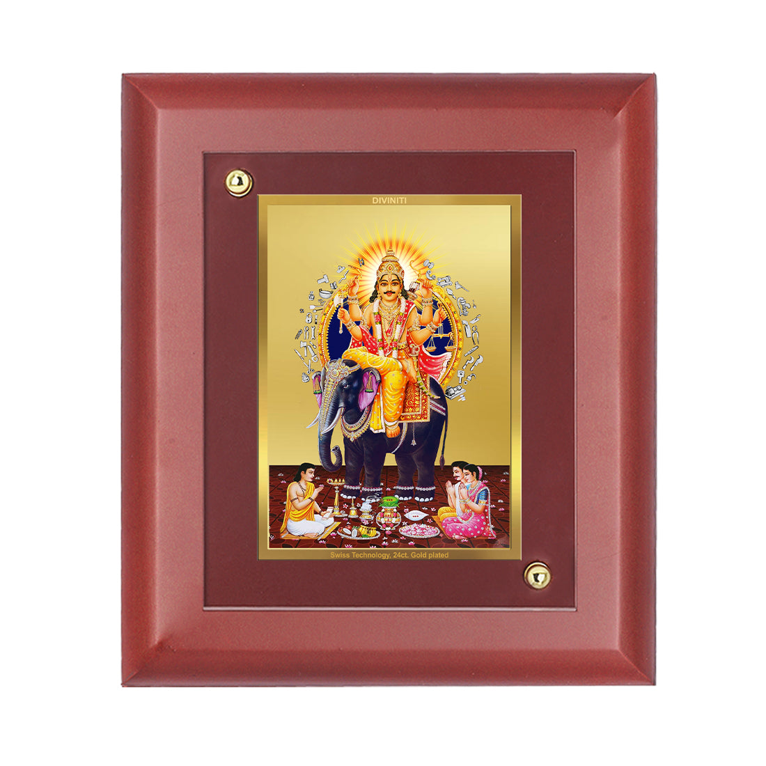 DIVINITI 24K Gold Plated Foil Vishwakarma Luxurious Photo Frame Idol for Workshop, Home Wall Decor, Table Top, Puja Room, Gift|MDF Size 1 (16.7x14.2 CM)