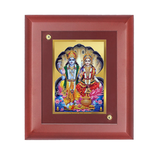 DIVINITI 24K Gold Plated Foil Lord Vishnu Laxmi Wooden Classic Photo Frame Idol for Wall Hinging, Home Decor, Table Top, Puja Room, Gift | MDF Size 1 (16.7x14.2 CM)