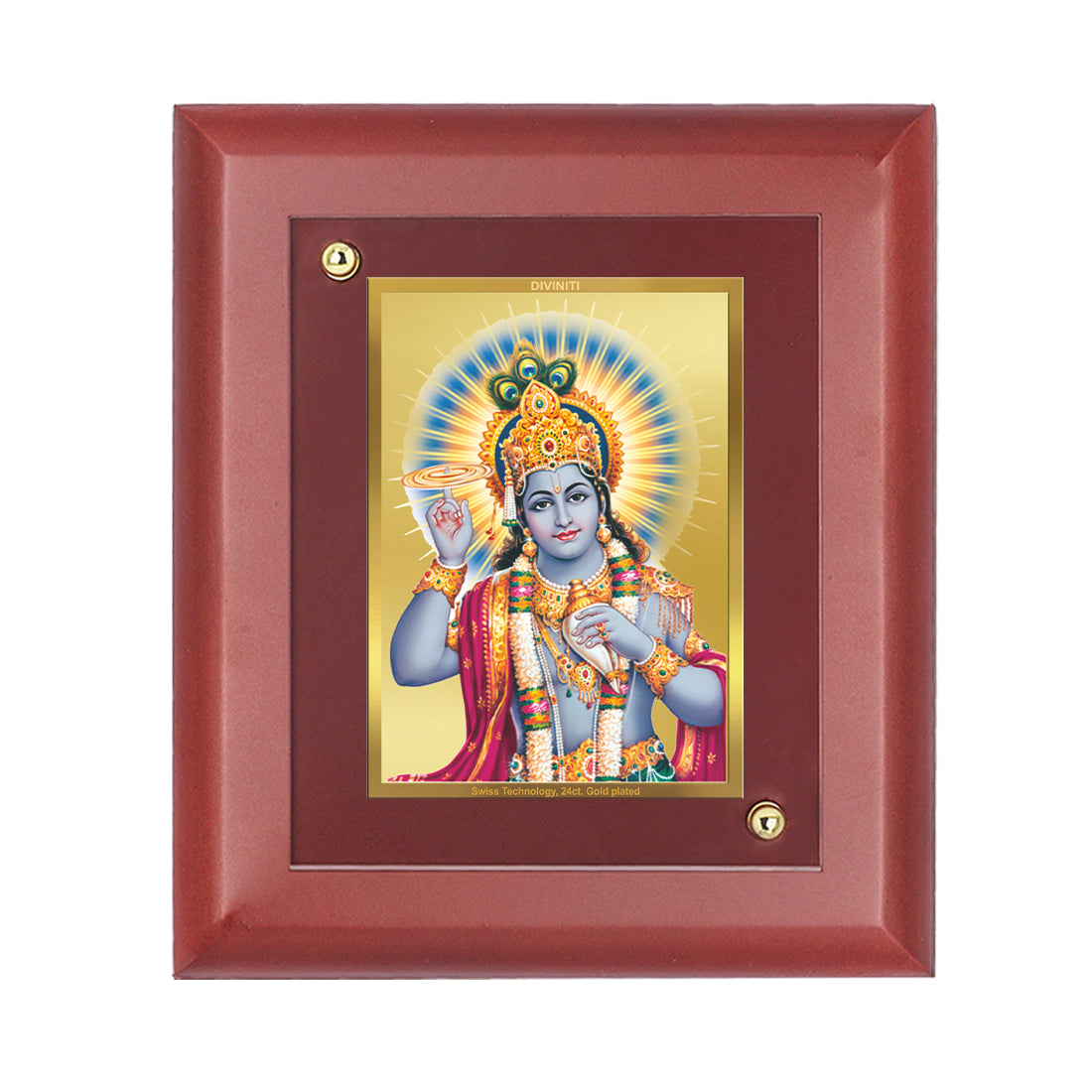 DIVINITI 24K Gold Plated Foil Lord Vishnu Traditional Photo Frame Idol for Home Wall Decor, Table Top, Puja Room, Gift|MDF Size 1 (16.7x14.2 CM)