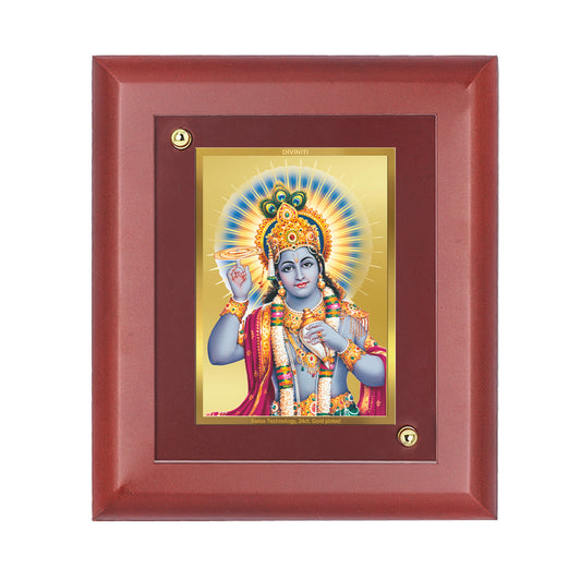 DIVINITI 24K Gold Plated Foil Lord Vishnu Wooden Traditional Photo Frame Idol for Home Wall Decor, Table Top, Puja Room, Gift | MDF Size 1 (16.7x14.2 CM)