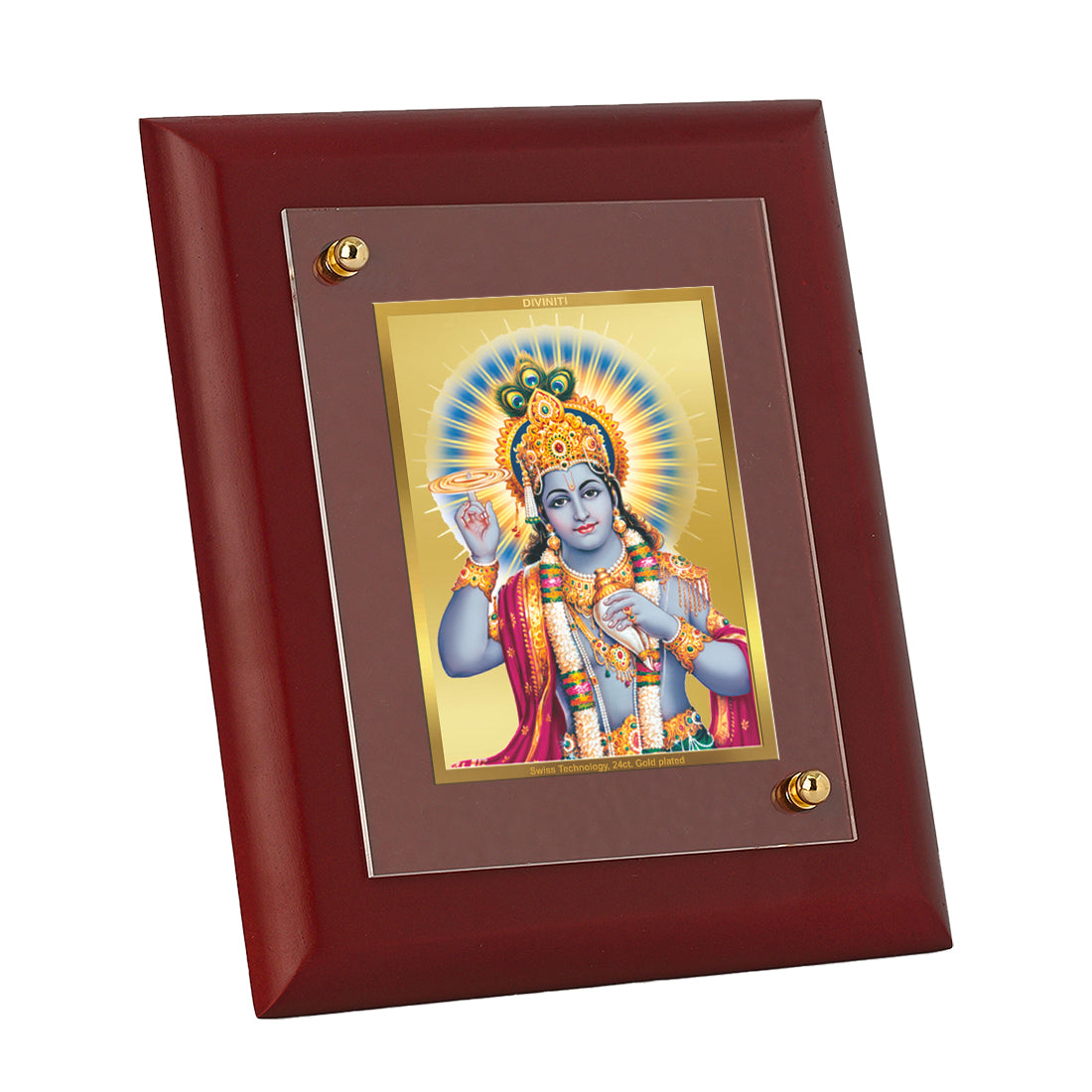 DIVINITI 24K Gold Plated Foil Lord Vishnu Traditional Photo Frame Idol for Home Wall Decor, Table Top, Puja Room, Gift|MDF Size 1 (16.7x14.2 CM)