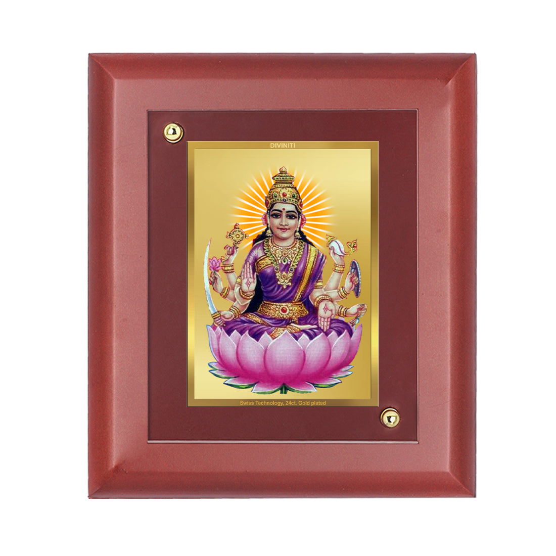 DIVINITI 24K Gold Plated Foil Vijay Lakshmi Wooden Luxurious Wall Photo Frame Idol for Table Top, Puja Room, Home Decor, Luxury Gift | MDF Size 1 (16.7x14.2 CM)