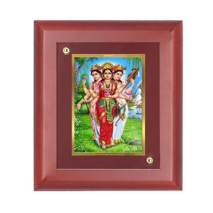 DIVINITI 24K Gold Plated Foil Goddess Teen Devi Elegant Photo Frame Idol for Home Wall Decor, Table Top, Gift|MDF Size 1 (16.7x14.2 CM)