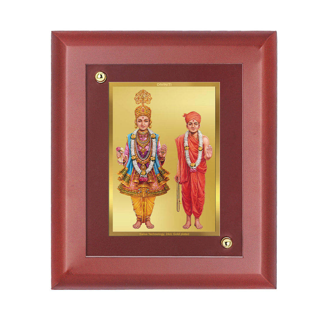 DIVINITI 24K Gold Plated Foil Swami Narayan Wooden Elegant Photo Frame Idol for Living Room, Wall Hanging, Table Top, Gift | MDF Size 1 (16.7x14.2 CM)