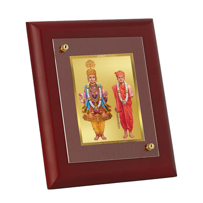 DIVINITI 24K Gold Plated Foil Swami Narayan Wooden Elegant Photo Frame Idol for Living Room, Wall Hanging, Table Top, Gift | MDF Size 1 (16.7x14.2 CM)