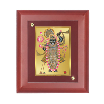 DIVINITI 24K Gold Plated Foil Shrinathji Wooden Elegant Wall Photo Frame Idol for Table Top, Home & Office Decor, Puja Room, Gift | MDF Size 1 (16.7x14.2 CM)