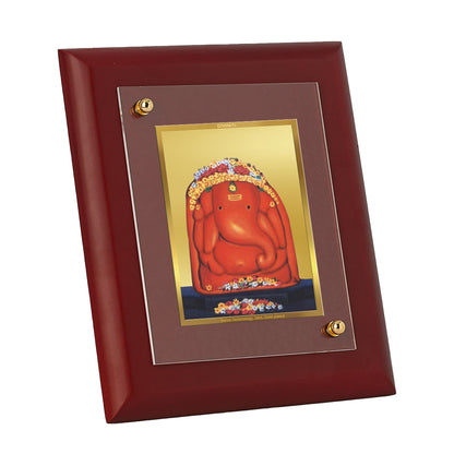 DIVINITI 24K Gold Plated Foil Shri Vighneshwara Wooden Elegant Photo Frame Idol for Home Decor, Wall Decor, Table Top, Luxury Gift | MDF Size 1 (16.7x14.2 CM)