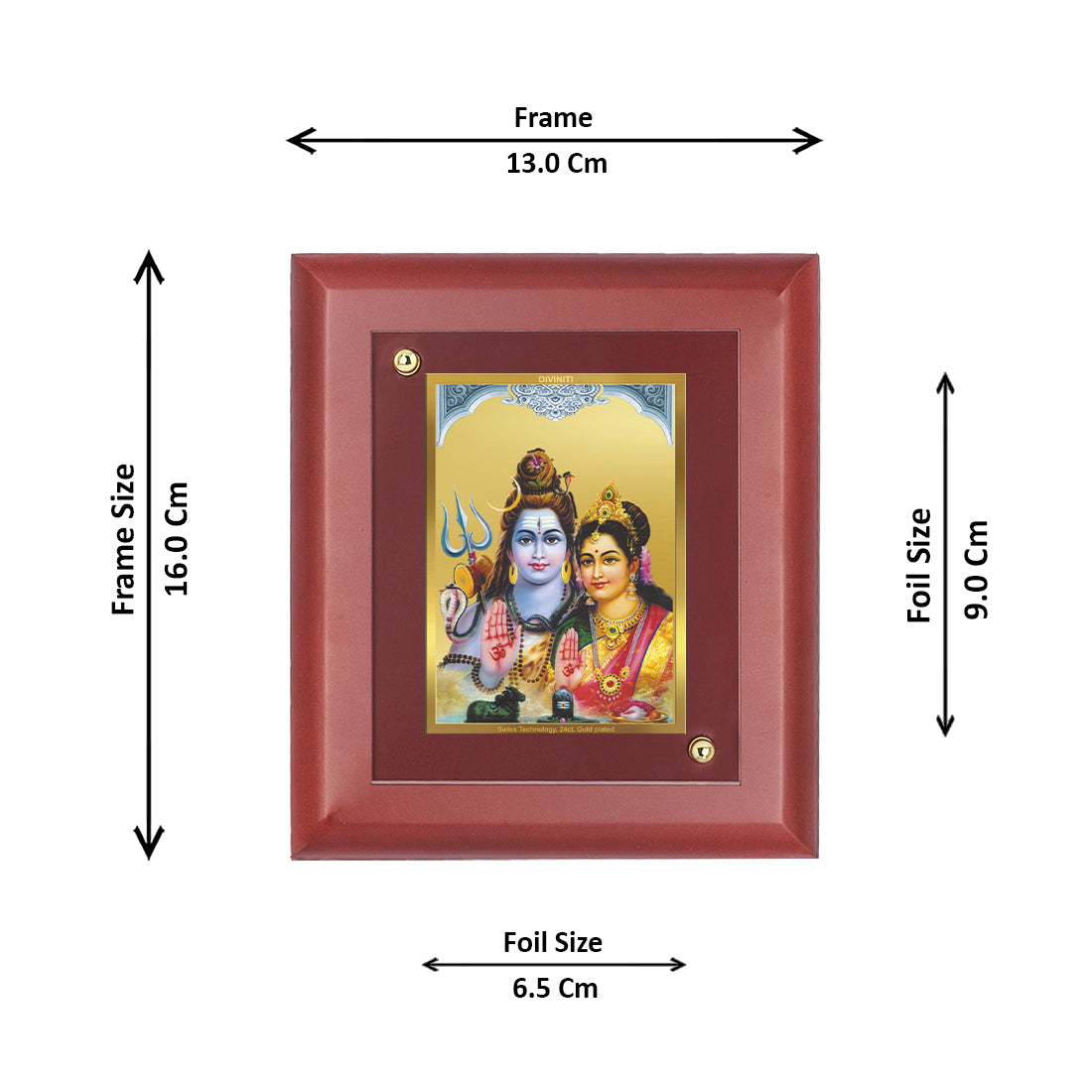 Diviniti Shiv Parvati -1 gold-plated Wall Photo Frame, Table Decor| MDF 1 Wooden Photo Frame with 24K gold-plated Foil| Religious Photo Frame Idol For Prayer, Gifts Items