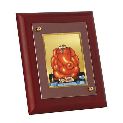 DIVINITI 24K Gold Plated Foil Shree Maha Ganpati Elephant Face Wooden Wall Photo Frame Idol for Puja Room, Home Decor, Table Top, Gift | MDF Size 1 (16.7x14.2 CM)