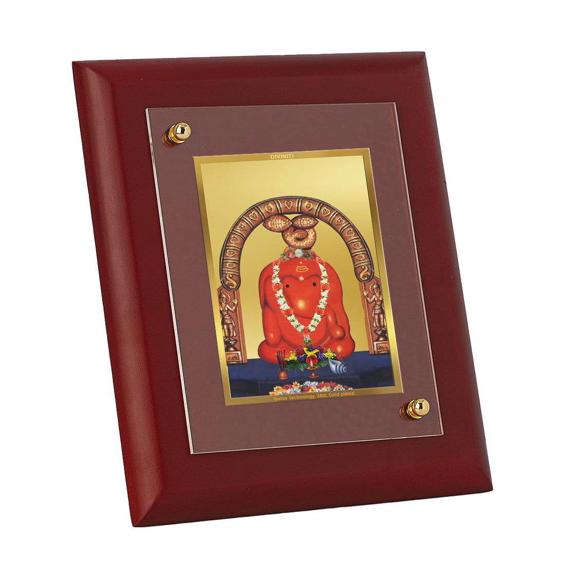 DIVINITI 24K Gold Plated Foil Shree Chintamani Wooden Photo Frame Idol for Home & Office, Wall Hanging, Table Top, Luxurious Gift | MDF Size 1 (16.7x14.2 CM)