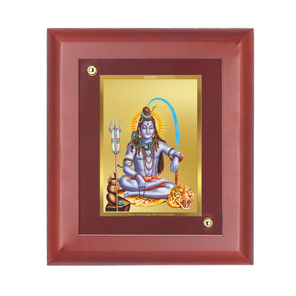 DIVINITI 24K Gold Plated Foil Lord Shiv Wooden Classic Photo Frame Idol for Home Wall Decor, Workshop, Table Top, Puja Room, Gift | MDF Size 1 (16.7x14.2 CM)