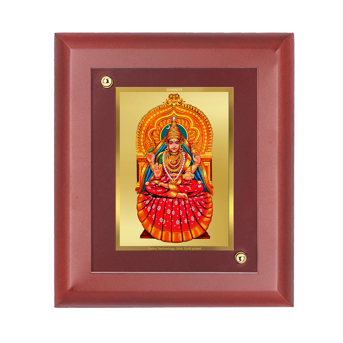 DIVINITI 24K Gold Plated Foil Sharda Mata Photo Frame Idol for Workshop, Home Decor, Wall Hanging, Table Top, Gift|MDF Size 1 (16.7x14.2 CM)