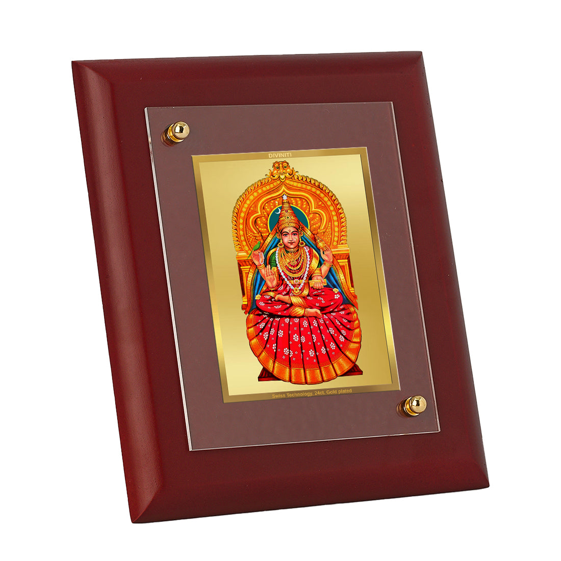 DIVINITI 24K Gold Plated Foil Sharda Mata Photo Frame Idol for Workshop, Home Decor, Wall Hanging, Table Top, Gift|MDF Size 1 (16.7x14.2 CM)