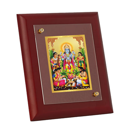 DIVINITI 24K Gold Plated Foil Lord Satya Narayan Wooden Photo Frame Idol for Table Top, Home Decor, Table Top, Luxury Gift | MDF Size 1 (16.7x14.2 CM)