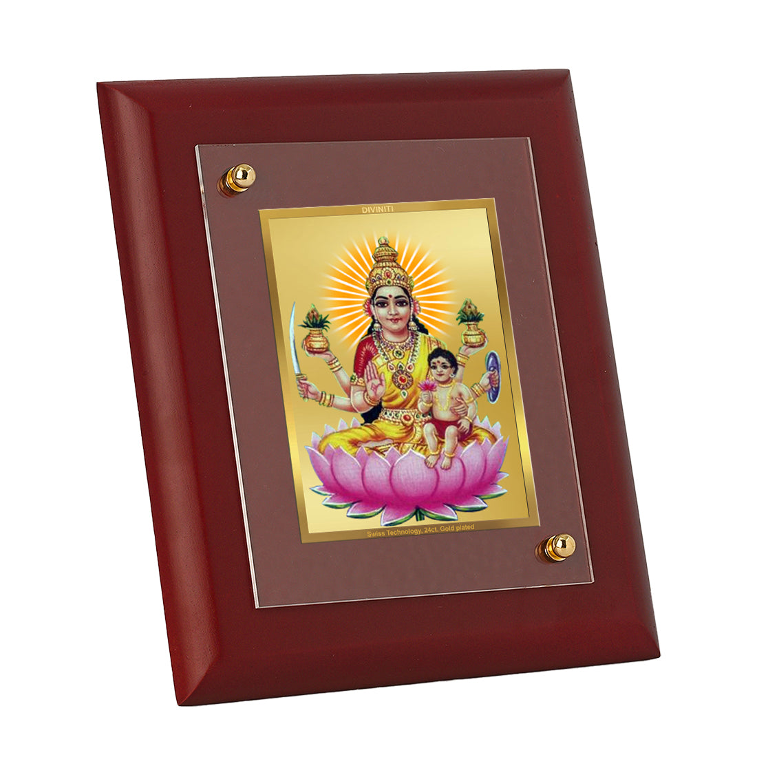 Diviniti Santan Lakshmi gold-plated Wall Photo Frame, Table Decor| MDF 1 Wooden Photo Frame with 24K gold-plated Foil| Religious Photo Frame Idol For Prayer, Gifts Items