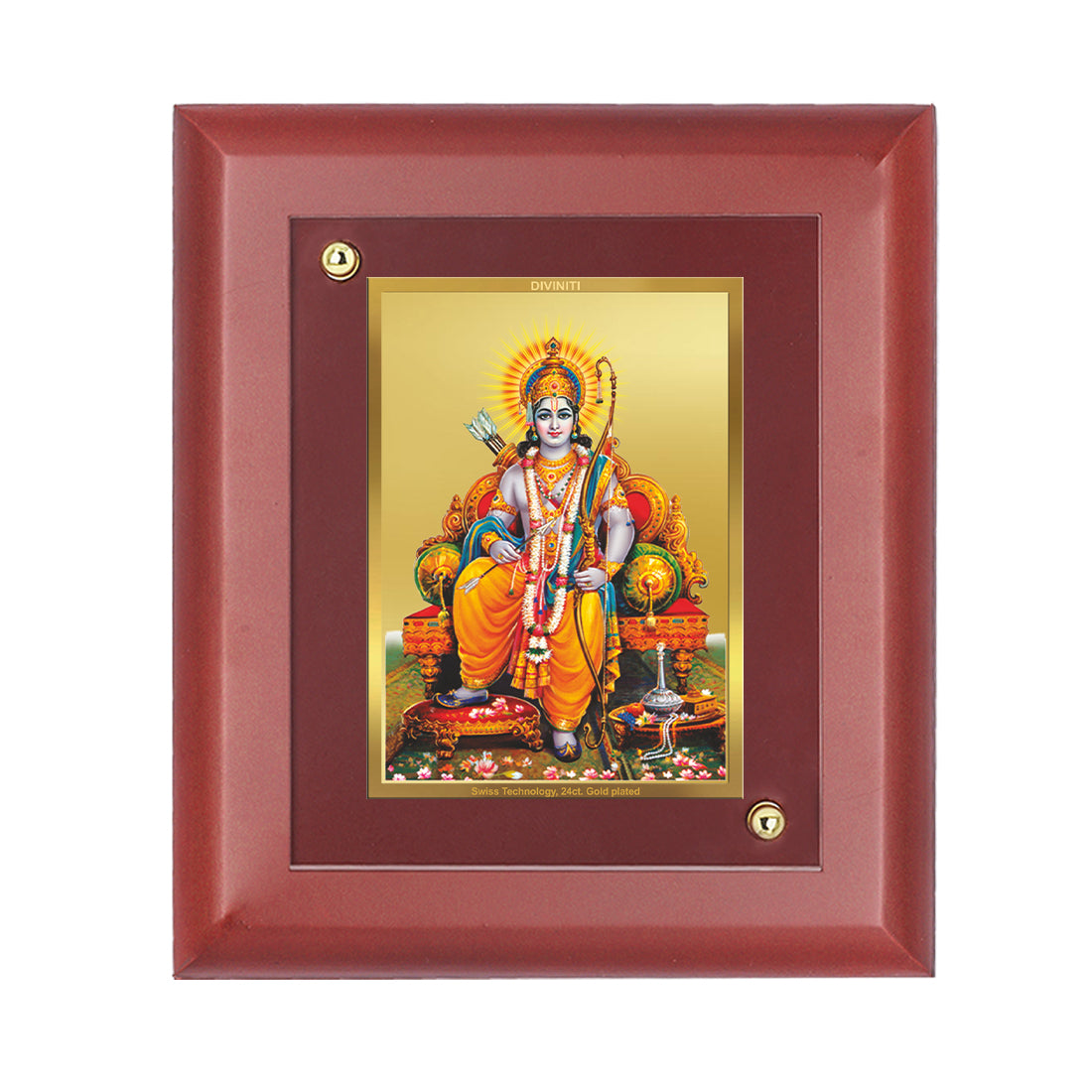 DIVINITI 24K Gold Plated Foil Shri Ram Luxurious Wall Photo Frame Idol for Puja Room, Home Decor, Table Top, Gift|MDF Size 1 (16.7x14.2 CM)