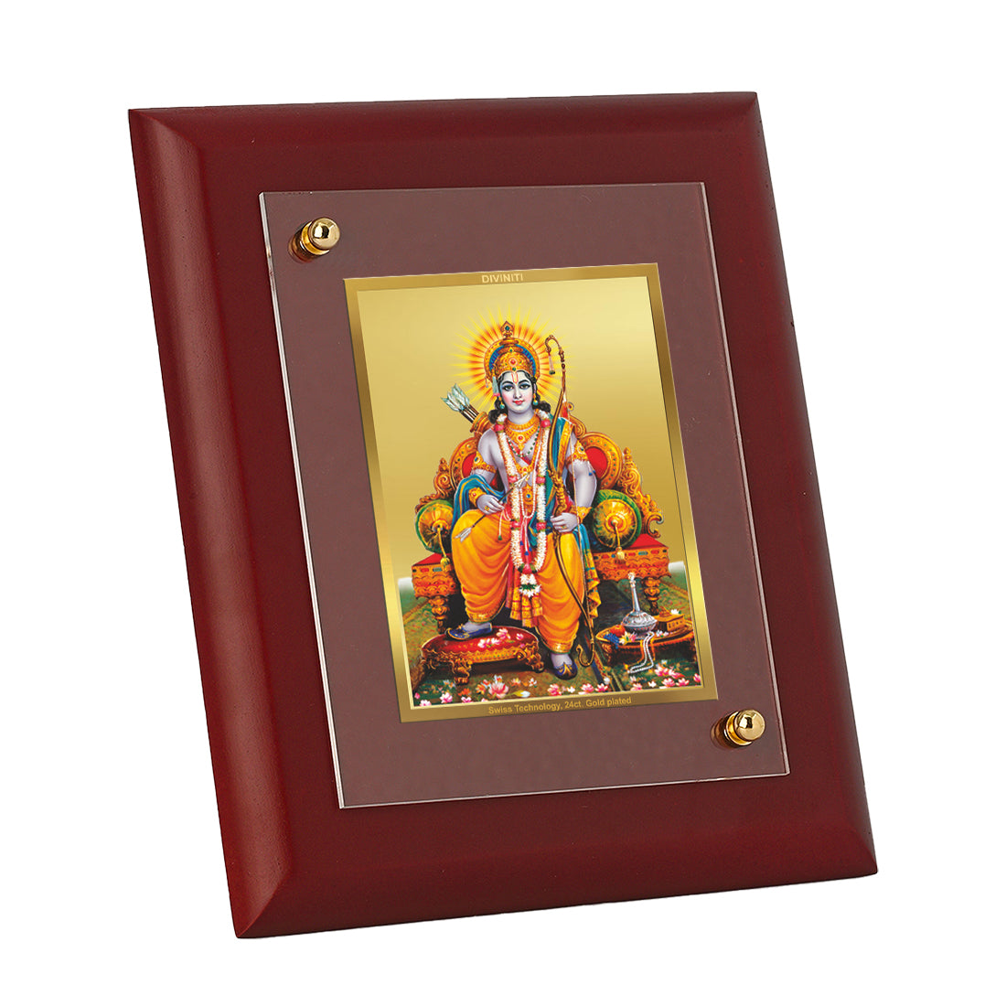 DIVINITI 24K Gold Plated Foil Shri Ram Luxurious Wall Photo Frame Idol for Puja Room, Home Decor, Table Top, Gift|MDF Size 1 (16.7x14.2 CM)