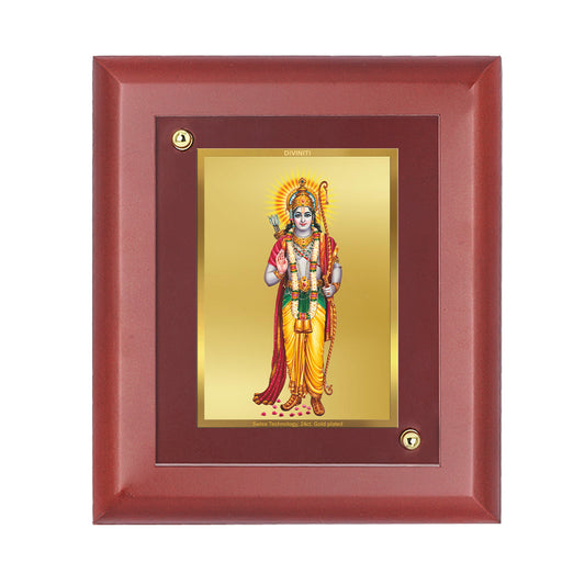 DIVINITI 24K Gold Plated Foil Lord Shri Ram Wooden Photo Frame Idol for Table Top, Home Decor, Wall Hanging, Puja Room, Gift | MDF Size 1 (16.7x14.2 CM)