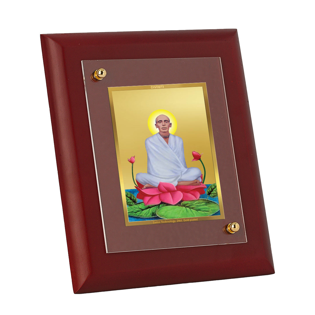 DIVINITI 24K Gold Plated Foil Ram Thakur Wooden Photo Frame Idol for Home Decor, Wall Decor, Table Top, Luxury Gift | MDF Size 1 (16.7x14.2 CM)