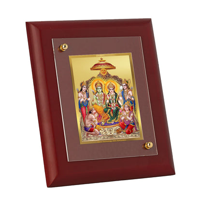 DIVINITI 24K Gold Plated Foil Lord Ram Darbar Wooden Photo Frame Idol for Temple, Home Decor, Wall Hanging, Gifting , Gift | MDF Size 1 (16.7x14.2 CM)