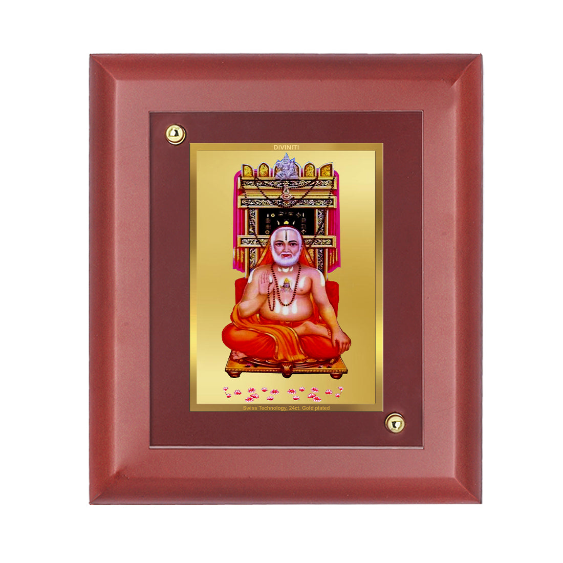 DIVINITI 24K Gold Plated Foil Raghvender Swami Wooden Classic Photo Frame Idol for Wall Hanging, Home Decor, Table Top, Gift | MDF Size 1 (16.7x14.2 CM)