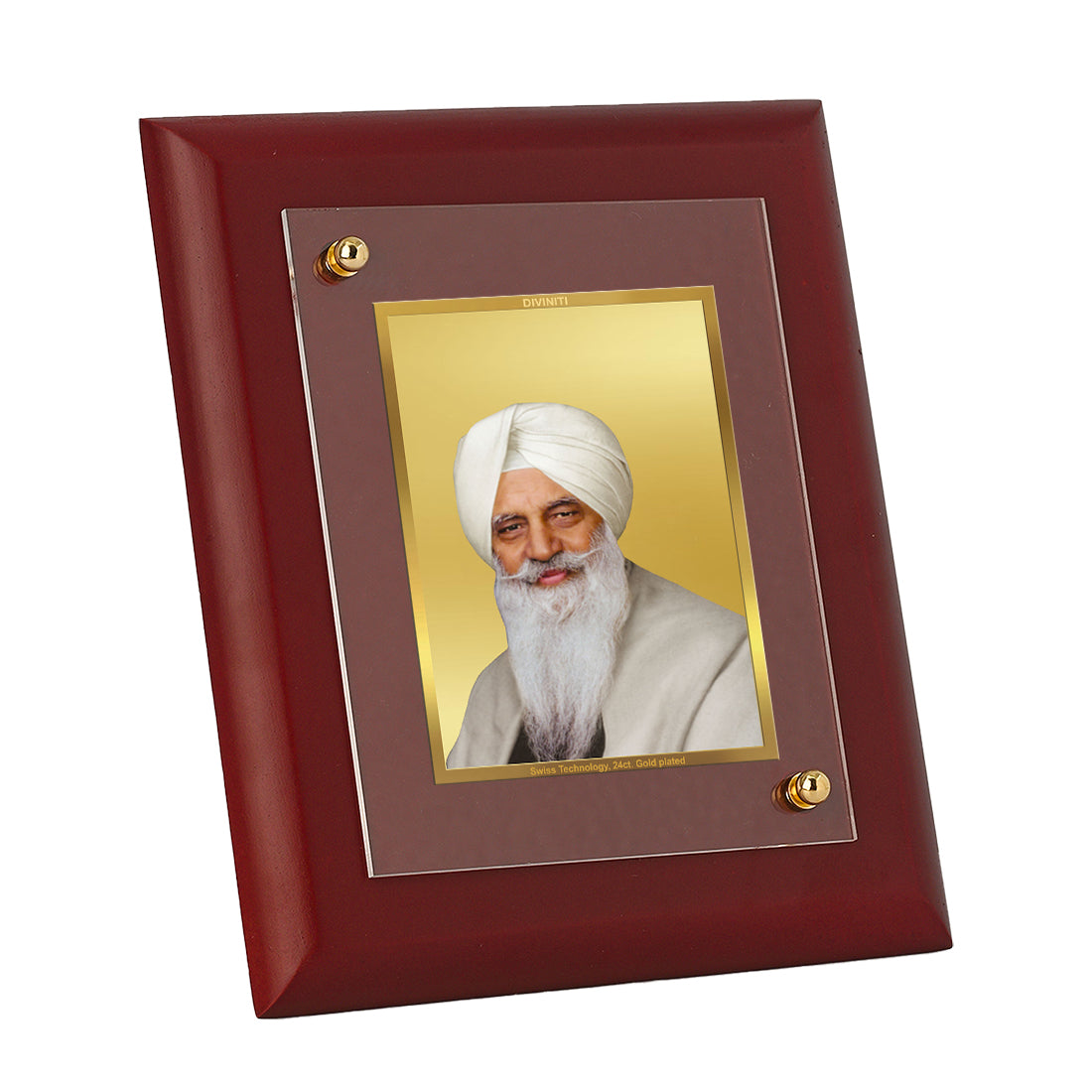 DIVINITI 24K Gold Plated Foil Radha Soami Wooden Photo Frame Idol for Home Wall Decor, Table Top, Gift | MDF Size 1 (16.7x14.2 CM)