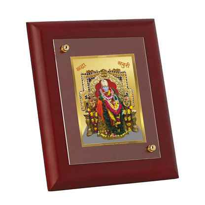 DIVINITI 24K Gold Plated Foil Sai Baba Wooden Classic Photo Frame Idol for Wall Hanging, Home Decor, Table Top, Luxury Gift | MDF Size 1 (16.7x14.2 CM)