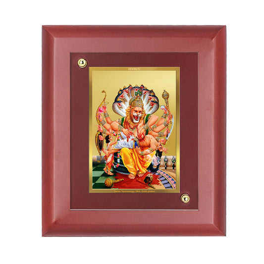 Diviniti Narsimha gold-plated Wall Photo Frame, Table Decor| MDF 1 Wooden Photo Frame with 24K gold-plated Foil| Religious Photo Frame Idol For Prayer, Gifts Items