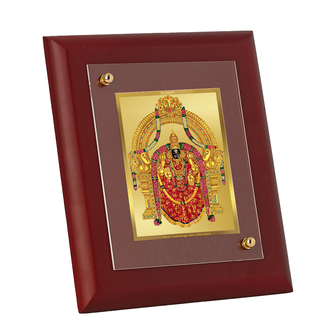 DIVINITI 24K Gold Plated Foil Goddess Padmavathi Photo Frame Idol for Home Decor, Wall Hanging, Table Top, Gift|MDF Size 1 (16.7x14.2 CM)