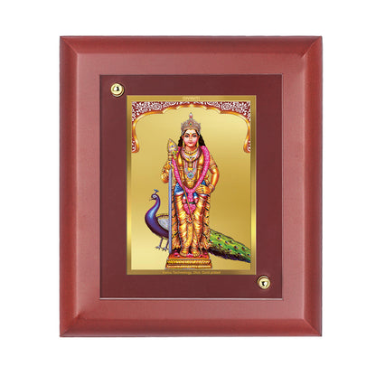 DIVINITI 24K Gold Plated Foil Murugan Wooden Photo Frame Idol for Wall Hand Home Decor, Wall Decor, Table Top, Gift, Worship , Gift | MDF Size 1 (16.7x14.2 CM)