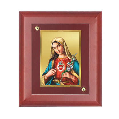 DIVINITI 24K Gold Plated Foil Mother Mary Wooden Luxurious Photo Frame Idol for Wall Hanging, Home Decor, Table Top, Gift | MDF Size 1 (16.7x14.2 CM)