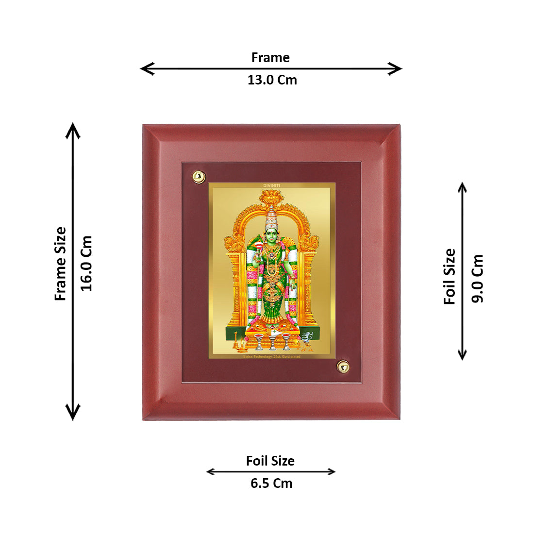 Diviniti Meenakshi gold-plated Wall Photo Frame, Table Decor| MDF 1 Wooden Photo Frame with 24K gold-plated Foil| Religious Photo Frame Idol For Prayer, Gifts Items