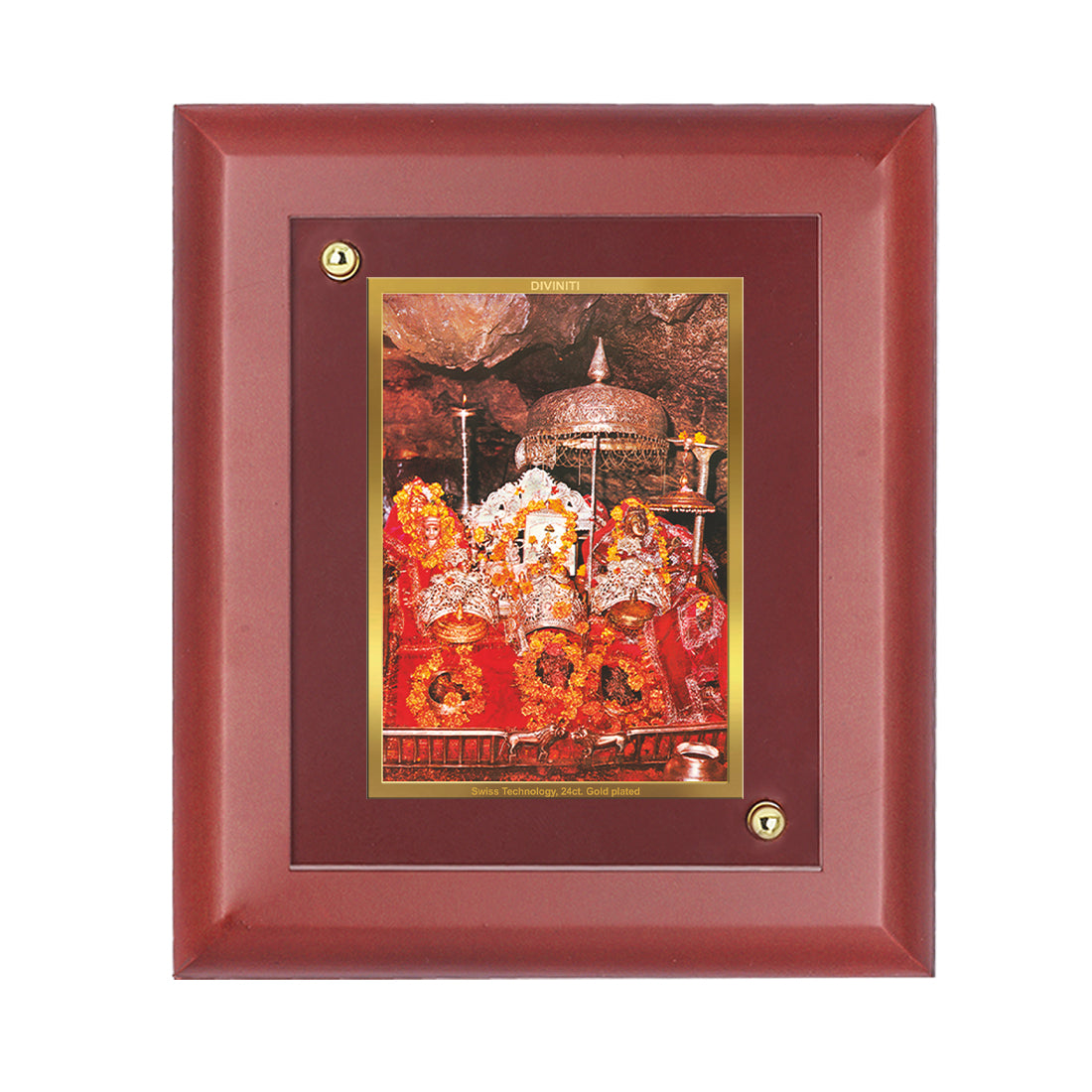 DIVINITI 24K Gold Plated Foil Mata Ka Darbar Photo Frame Idol for Home Decor, Wall Decor, Puja, Festival , Gift|MDF Size 1 (16.7x14.2 CM)