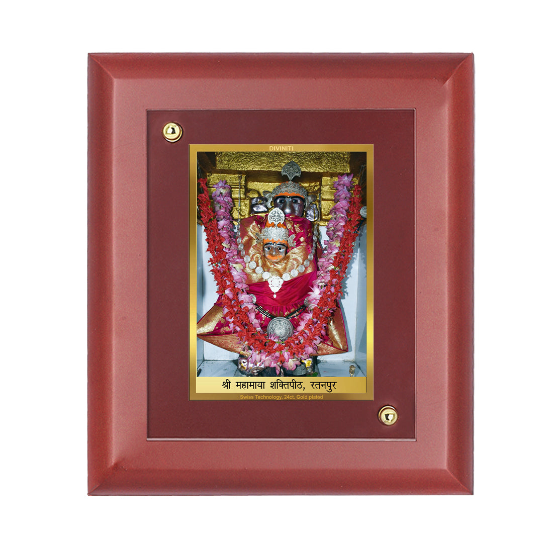 DIVINITI 24K Gold Plated Foil Mahamaya Shaktipeeth Wooden Classic Photo Frame Idol for Home Decor, Table Top, Wall Hanging, Gift | MDF Size 1 (16.7x14.2 CM)