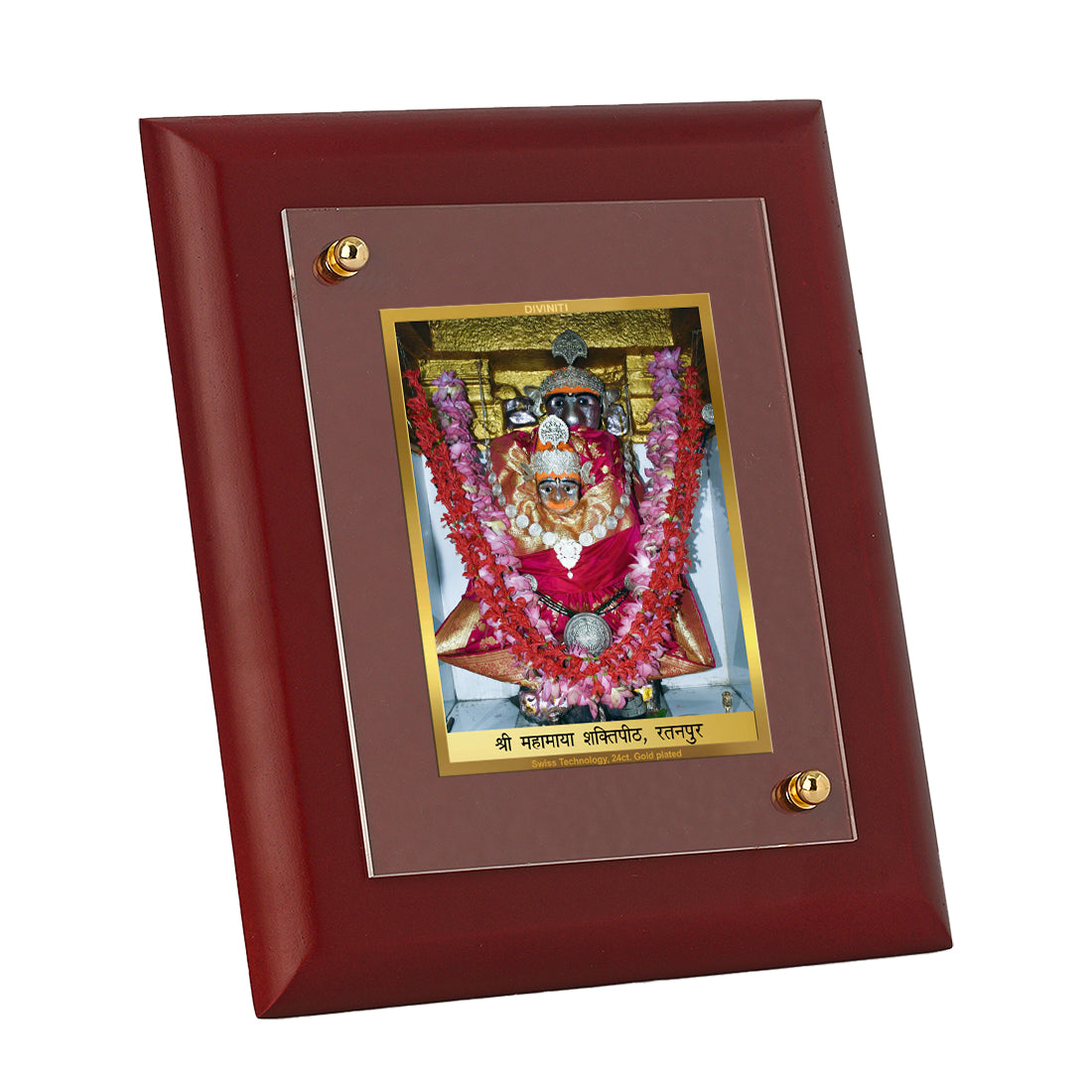 DIVINITI 24K Gold Plated Foil Mahamaya Shaktipeeth Wooden Classic Photo Frame Idol for Home Decor, Table Top, Wall Hanging, Gift | MDF Size 1 (16.7x14.2 CM)