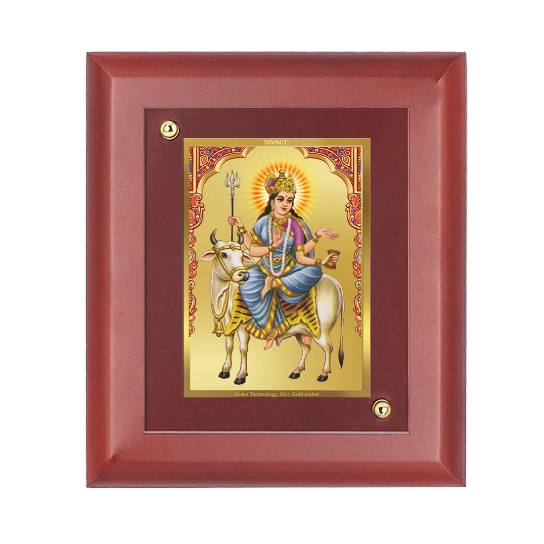 DIVINITI 24K Gold Plated Foil Mahagauri Mata Wooden Photo Frame Idol for Home Wall Decor, Table, Puja Room, Gift | MDF Size 1 (16.7x14.2 CM)