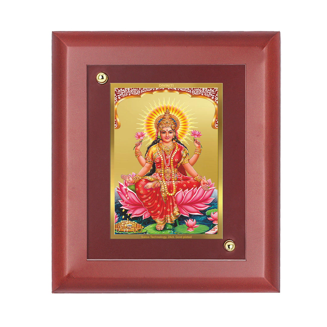 DIVINITI 24K Gold Plated Foil Goddess Lakshmi Wall Photo Frame Idol for Home & Office Decor, Table Top, Puja Room, Gift|MDF Size 1 (16.7x14.2 CM)