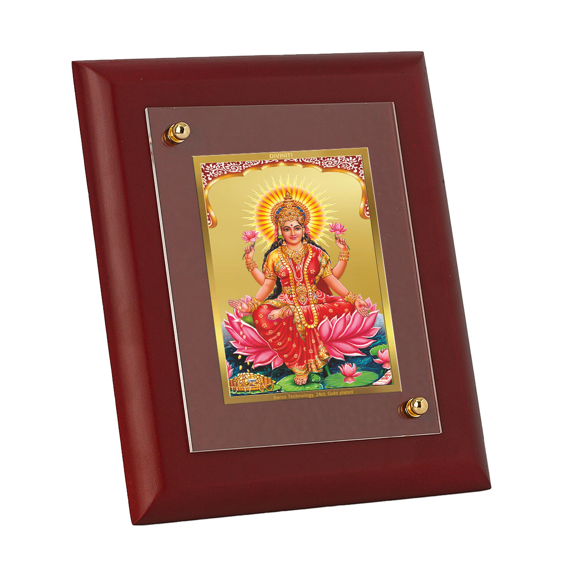 DIVINITI 24K Gold Plated Foil Goddess Lakshmi Wall Photo Frame Idol for Home & Office Decor, Table Top, Puja Room, Gift|MDF Size 1 (16.7x14.2 CM)