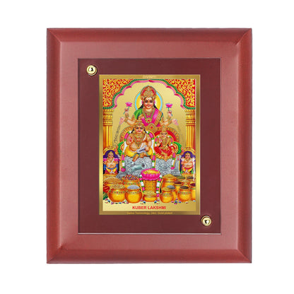 DIVINITI 24K Gold Plated Foil Kuber Lakshmi Wooden Photo Frame Idol for Home Decor, Wall Hanging, Table Top, Worship , Gift | MDF Size 1 (16.7x14.2 CM)