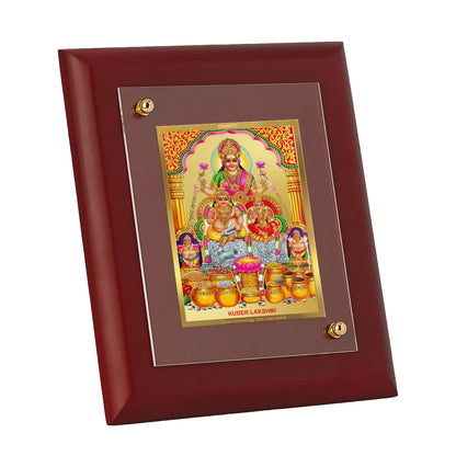 DIVINITI 24K Gold Plated Foil Kuber Lakshmi Wooden Photo Frame Idol for Home Decor, Wall Hanging, Table Top, Worship , Gift | MDF Size 1 (16.7x14.2 CM)