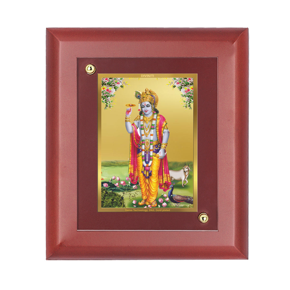 DIVINITI 24K Gold Plated Foil Lord Krishna Stylish Photo Frame Idol for Home Wall Decor, Table Top, Puja Room, Gift|MDF Size 1 (16.7x14.2 CM)