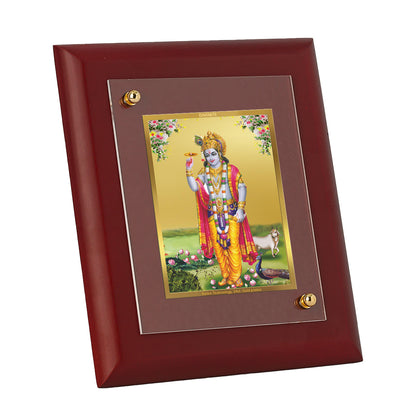 DIVINITI 24K Gold Plated Foil Lord Krishna Stylish Photo Frame Idol for Home Wall Decor, Table Top, Puja Room, Gift|MDF Size 1 (16.7x14.2 CM)