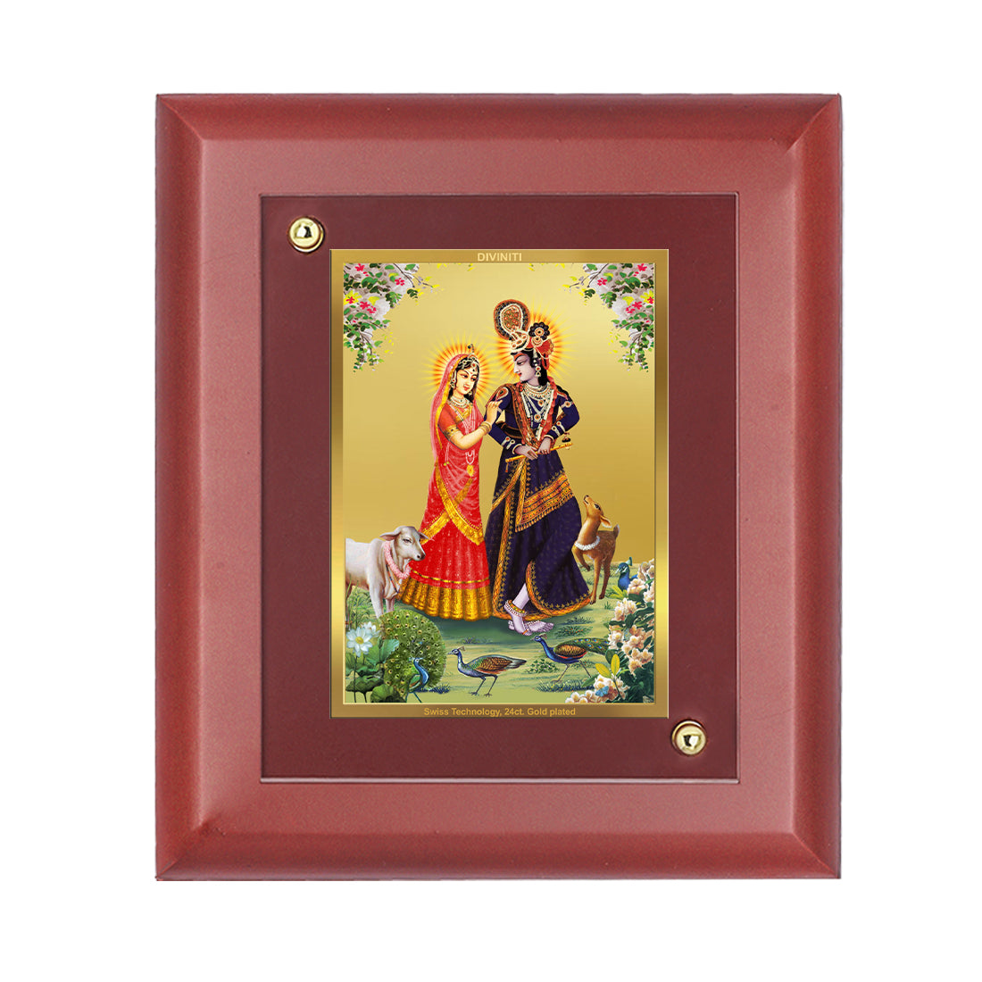 DIVINITI 24K Gold Plated Foil Radha Krishna Elegant Photo Frame Idol for Table Top, Wall Hanging, Home Decor, Puja Room, Gift|MDF Size 1 (16.7x14.2 CM)