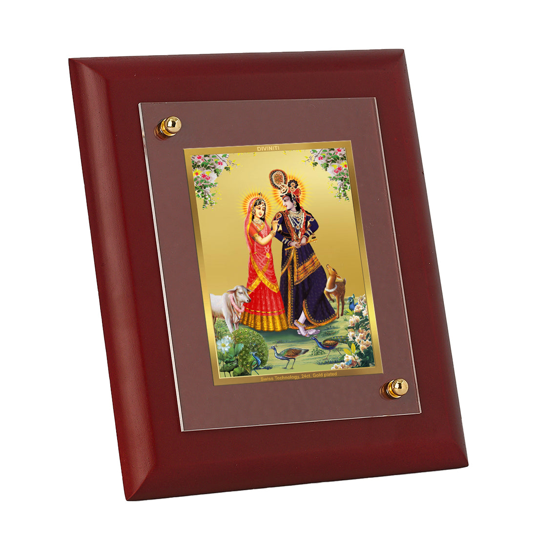 DIVINITI 24K Gold Plated Foil Radha Krishna Elegant Photo Frame Idol for Table Top, Wall Hanging, Home Decor, Puja Room, Gift|MDF Size 1 (16.7x14.2 CM)