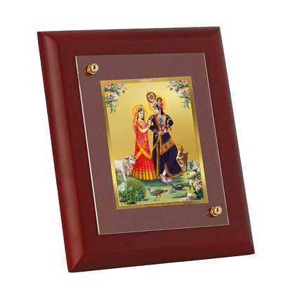 DIVINITI 24K Gold Plated Foil Radha Krishna Elegant Photo Frame Idol for Table Top, Wall Hanging, Home Decor, Puja Room, Gift|MDF Size 1 (16.7x14.2 CM)