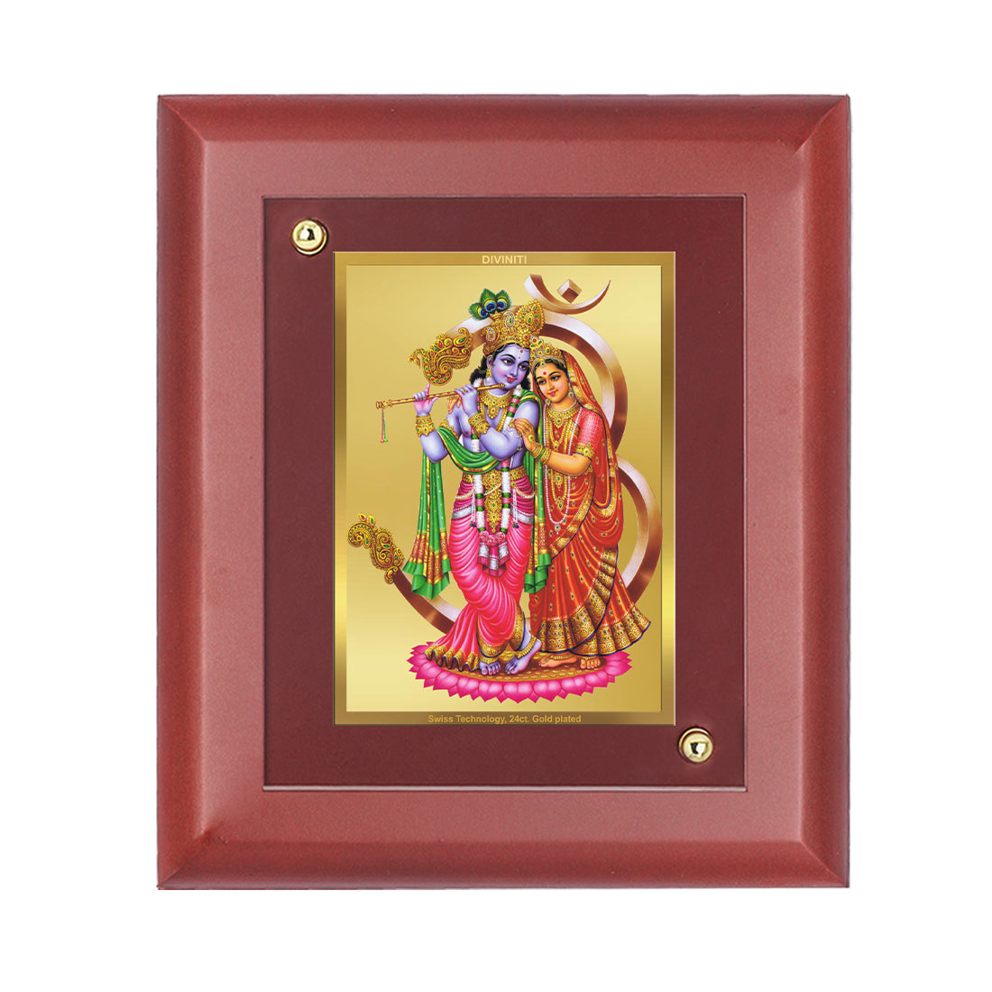 DIVINITI 24K Gold Plated Foil Radha Krishna Wooden Classic Photo Frame Idol for Puja Room, Home Decor, Wall Hanging, Table Top, Gift | MDF Size 1 (16.7x14.2 CM)