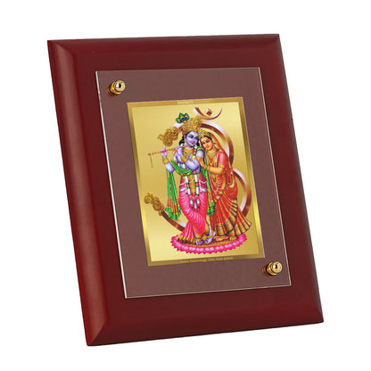 DIVINITI 24K Gold Plated Foil Radha Krishna Wooden Classic Photo Frame Idol for Puja Room, Home Decor, Wall Hanging, Table Top, Gift | MDF Size 1 (16.7x14.2 CM)